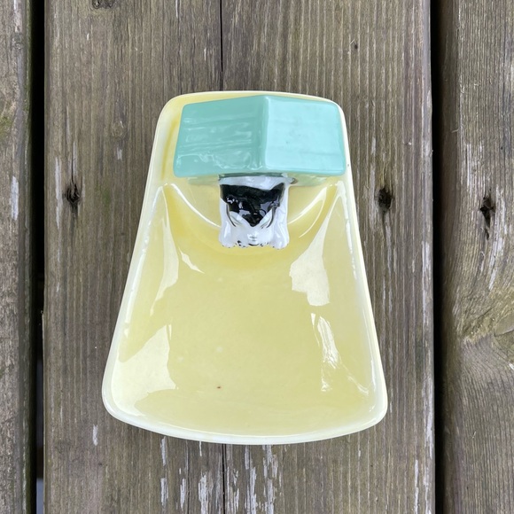 Dog in Green Doghouse Yellow Ceramic Trinket Dish - Picture 8 of 11